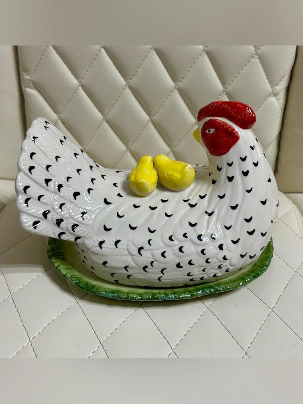 Creative Co-Op Stoneware Hen Shaped Butter Dish w/ Chicks Vintage Reproduction